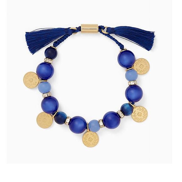 Kate Spade Pretty Poms Blue Coin Charm Festival Tassel Bracelet - Picture 8 of 8